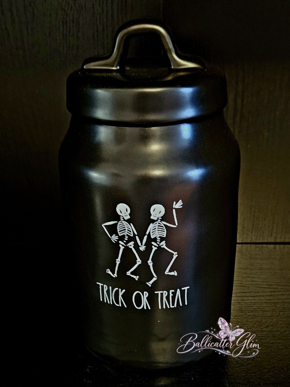 Rae Dunn Trick or Treat Dancing Skeletons Canister Halloween Retired - NWOT
